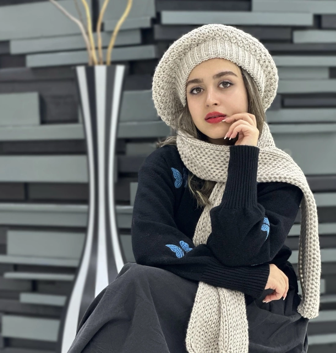 شال و کلاه فرانسوی درشت بافت